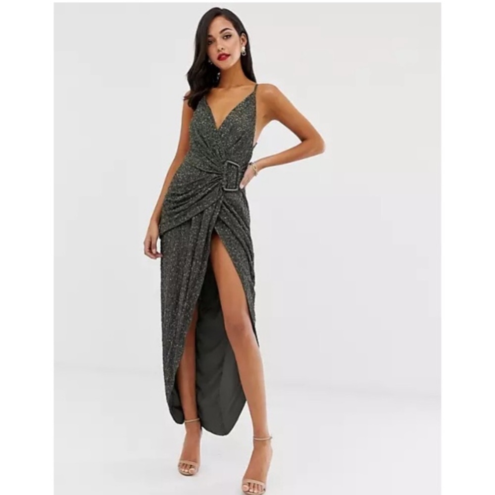 ASOS Design khaki green sequins dress